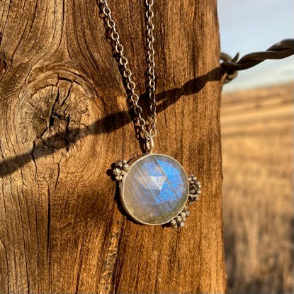 Labradorite and Seed Pod pendant